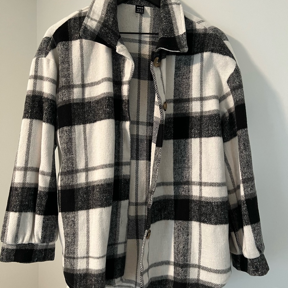 Black and White Plaid Teddy Jacket
